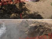 Fumo fiamme eruttano dalla terra lanka