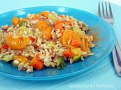 Riso integrale curry pomodorini gialli, carote zucchine