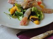 Scampi misticanza, mango pesche