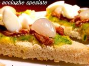 Tartine salsa uova, cipolline acciughe speziate