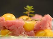 crudi carne: tartare sotto filetto vitello pomodori datterini gialli, aceto balsamico santoreggia