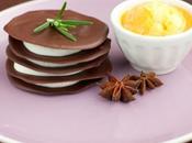 Millefoglie cioccolato crema ricotta sorbetto cachi.