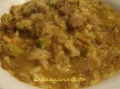 Zuppa risoni, carne, lenticchie broccolo romano