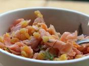 Insalata lenticchie, salmone affumicato cipollotti
