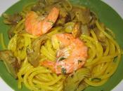 Piatti pesce: Spaghetti carciofi, gamberi zafferano
