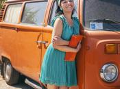 Vintage style orange green Volkswagen