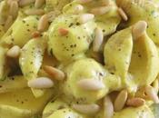 Conchiglie alla crema formaggi, zafferano pinoli