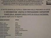 fatto divieto tutto territorio della Provincia Lecce movimentare vegetali propagazione impiantare piante delle seguenti specie ospiti Xylella Fastidiosa