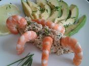 Antipasto avocado, mazzancolle mousse granchio