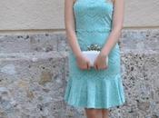 Outfit: green water strapless dress