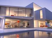 External view contemporary house with pool dusk