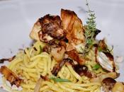 Tagliolini funghi pioppini, nocciole sedano rapa croccante.
